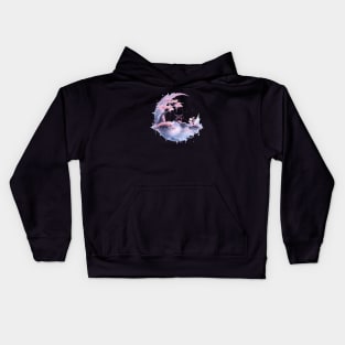 Japanese scenery of a tori with moon and sakura bonsai Kids Hoodie